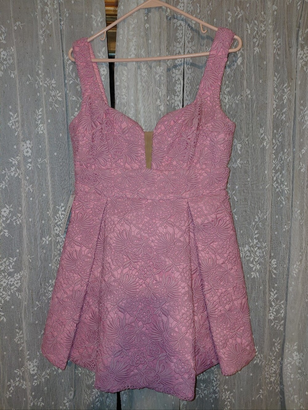 Anthropologie BARDOT Med/6 Sleeveless Pink Lace Fit & Flare Mini Dress $300